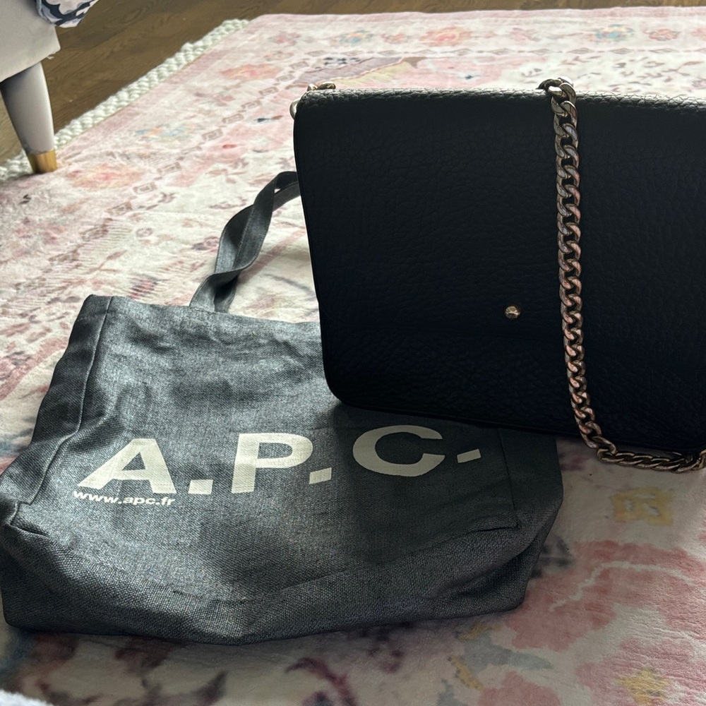 APC Black Leather Chain-Handle Shoulder Bag Women’s Crossbody + Cloth Tote Bag